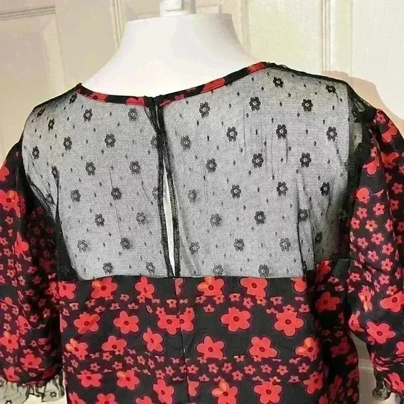 Y2K BCBGeneration Womens Red Black Yoke Gothic Floral Shift Dress Size Medium - Picture 6 of 8